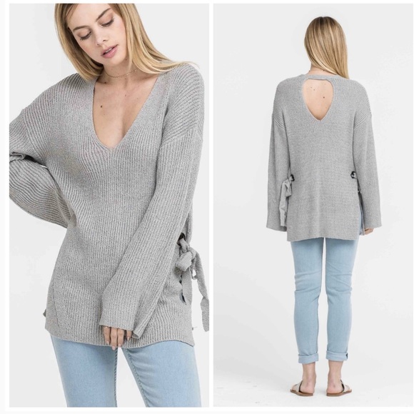 Lush Gray Tie Side Sweater Knit - Picture 6 of 6